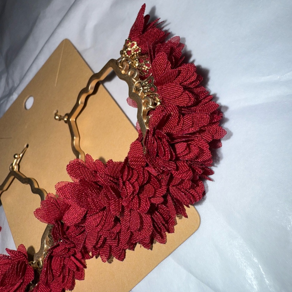 Chic Red and Gold Floral Earrings